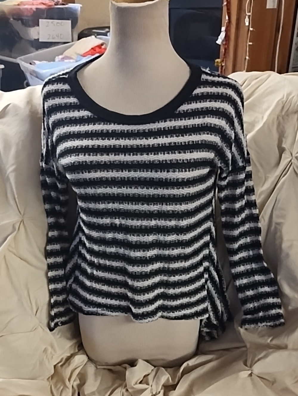 Sweet Claire Black and White Striped Lightweight Knit Sweater